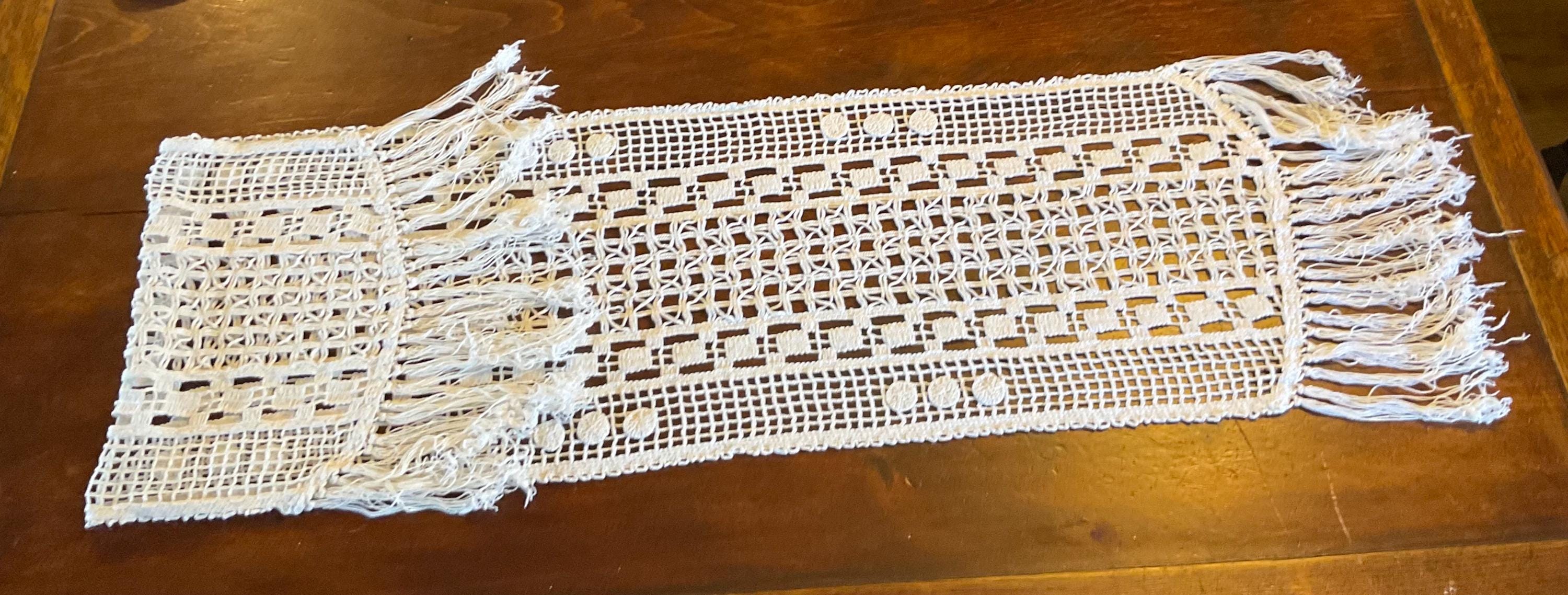 Vintage French Handmade Cotton Crochet Small Window Panel/ Table