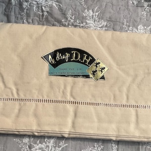 Vintage french large Metis linen sheet with original label.