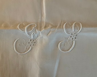 Antique french large linen monogrammed decorative dowry sheet