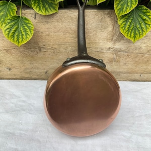 Antique french copper hand hammered sauté pan