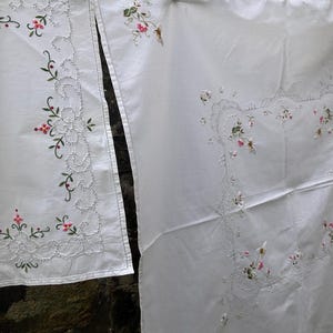 Vintage hand embroidered floral tablecloth & embroidered traycloth.