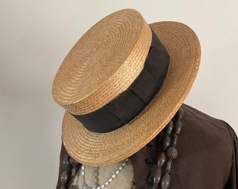 Original vintage french man’s straw boater hat