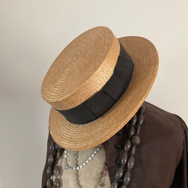 Original vintage french man’s straw boater hat