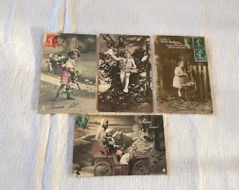 Original antique french hand tinted real photo postcards 1900-1920’s various scenes set of 4 just absolutely fabulous
