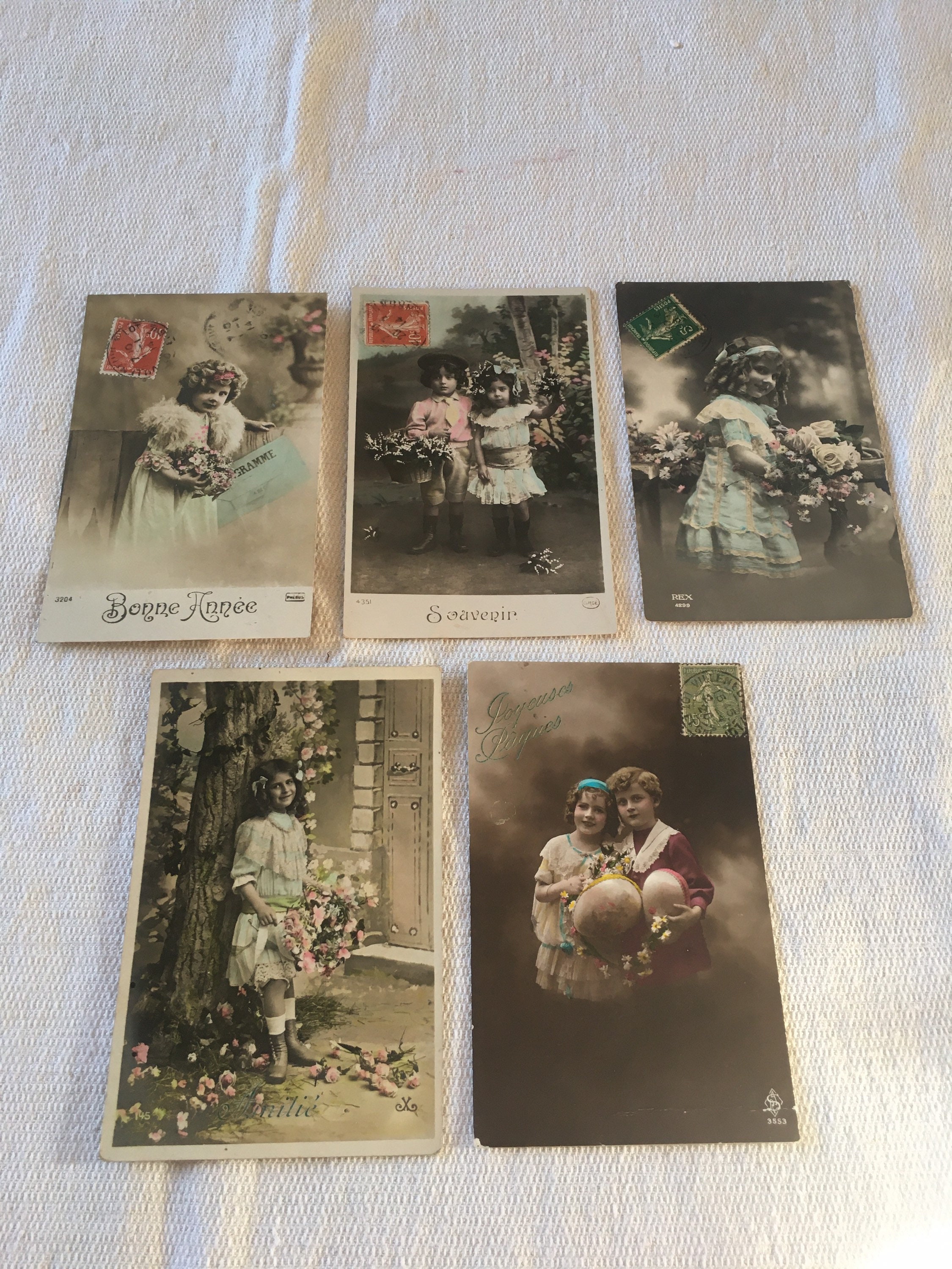 Original Antique French Hand Tinted Real Photo Postcards 1900