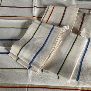 Vintage french striped multi coloured Metis linen torchon/teatowel,7 available.