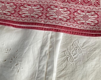 Three vintage french small tablecloths for repurposing.