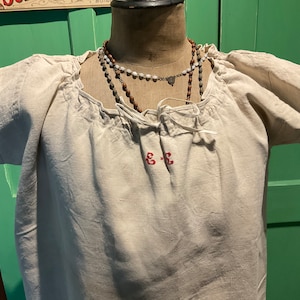 Antique french hemp linen monogrammed nightdress