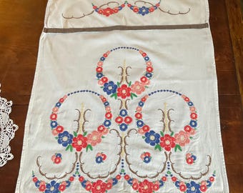 vintage french embroidered curtain,window panel and embroidered mat.