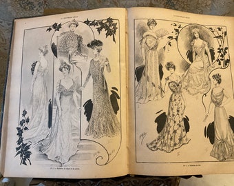 Superb original & rare antique french ‘La Nouvelle Mode’ large leather/marbled book