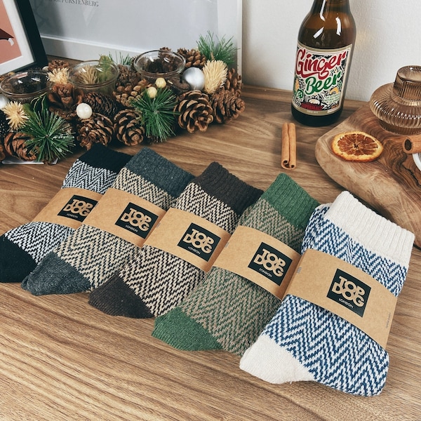 Mens Wool Socks Autumn Winter Warm Stripe Dress Socks, Boots Socks Chevron Check Groomsmen Socks, Perfect Fathers Day Gift for Men