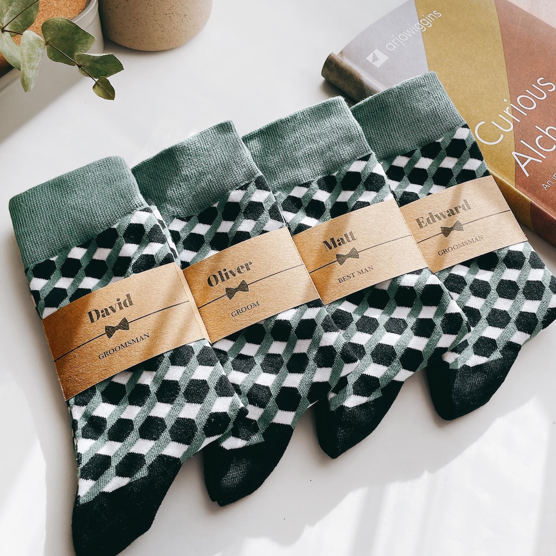 Personalised Groomsmen Socks: Custom Label Cotton Dress Socks, Wedding ...