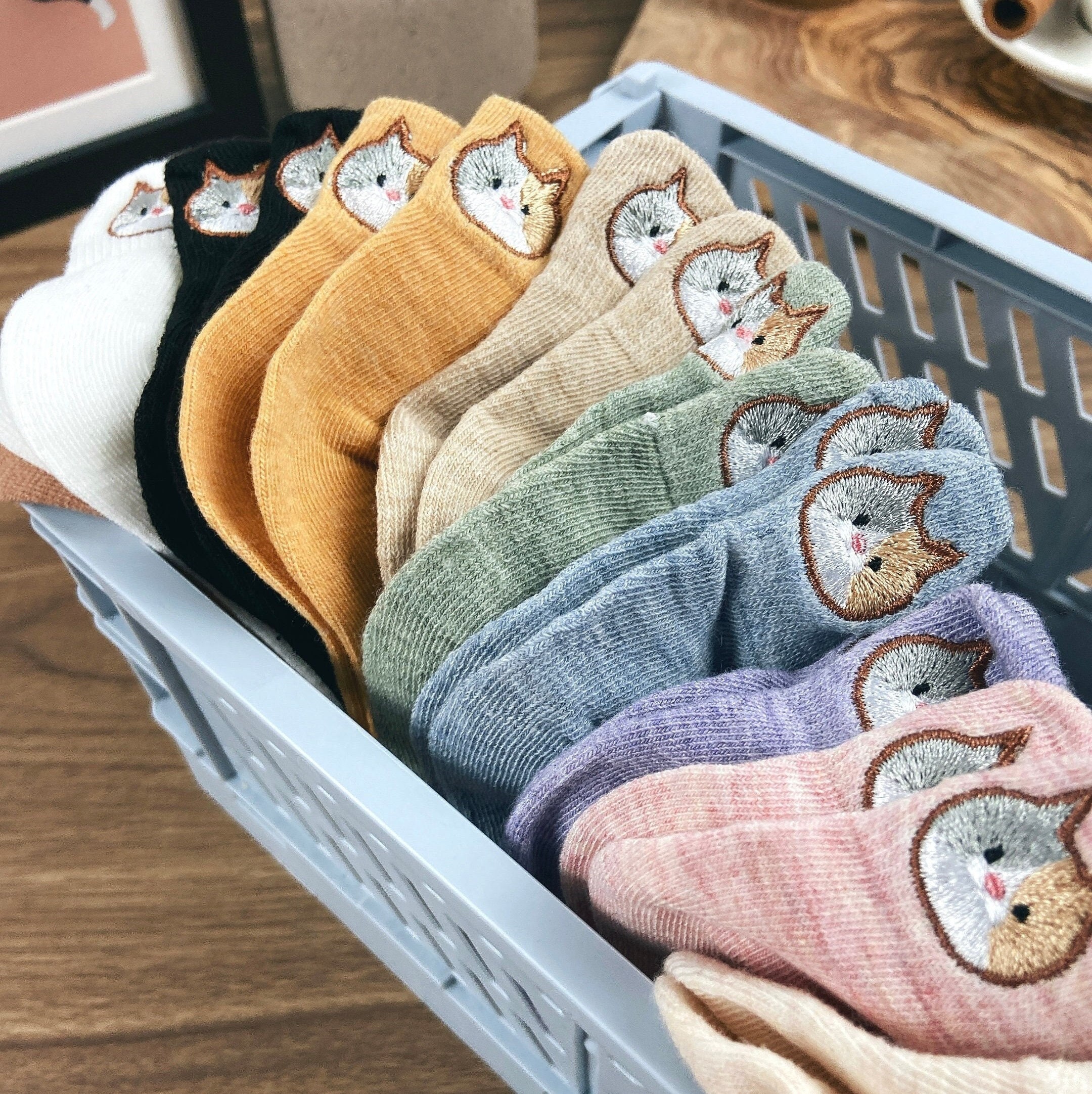 Cat Socks Embroidery Ankle Socks for Women Cat Lover Gift Cute Etsy UK