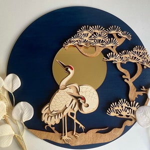 Japanese Crane Art / 3D Japanese Crane Art / Asian Wall Decor / Oriental Home Decor