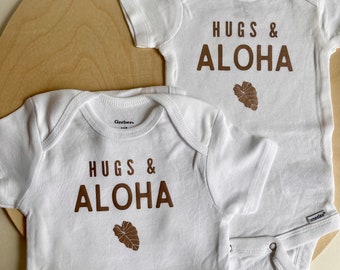Hugs & Aloha Baby Onesie//Hawaii Baby Onesie//Hawaiian Baby Clothes//Baby Onesie