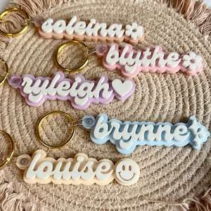 Groovy Girl Keychain | Retro Girl Bag Tags | Acrylic Name Keychains | Personalized Groovy Keychains