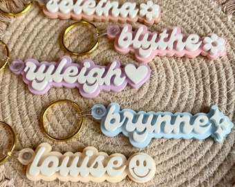 Groovy Girl Keychain | Retro Girl Bag Tags | Acrylic Name Keychains | Personalized Groovy Keychains