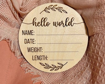 Hello World Birth Announcement Sign, Birth Announcement Sign, Gender Neutral Birth Announcement Sign, Baby Stat Sign
