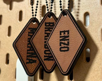 Personalized Faux Leather Acrylic Motel Shaped Keychain / Retro Backpack Tag / Western Keychains / Men's Keychains
