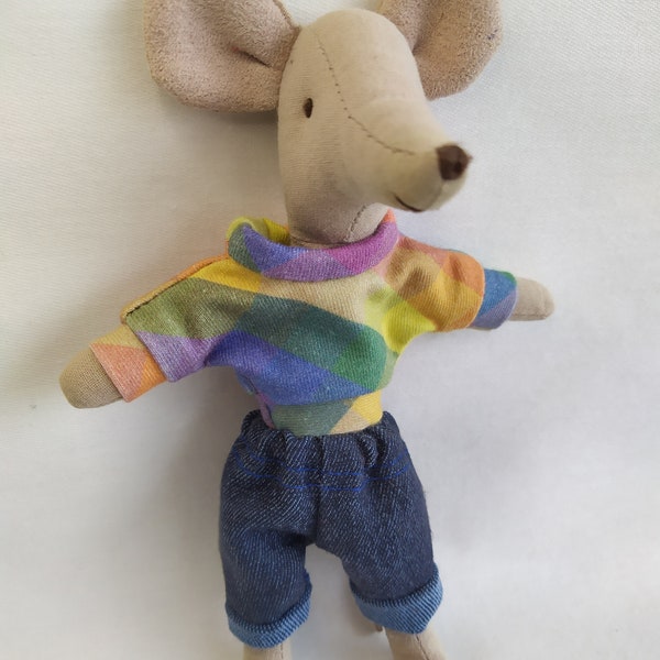 Rainbow outfit for Maileg Mouse/Mice, Top & Trousers/pants Set Maileg Mice, Clothes for Maileg mum/dad, Jeans Doll's clothing, Toy's clothes