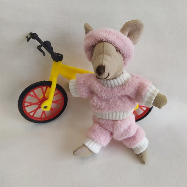 Pink top & trousers for Maileg mouse toy, Fluffy outfit for Maileg Little sister, Matchbox micro mouse clothes, Sporty Maileg outfit 4" doll