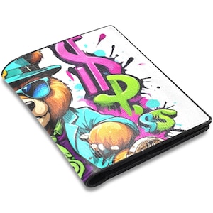Cartera de piel sintética con dibujo de oso gánster
