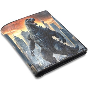 Cartera de cuero de PU con diseño retro de monstruos de Godzilla, Godzilla, Kaiju, Gojira, cómics de neón