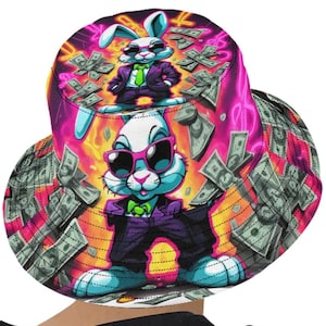 Bucket hat bucket hats for women Graffiti Cartoon Gangsta Bunny Hat Art Comics