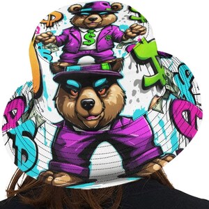 Bucket hat bucket hats for women Comics Graffiti Cartoon Gangsta Bear Hat