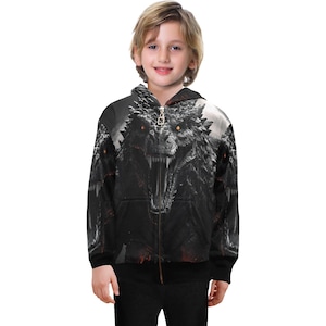Bluza z kapturem z zamkiem błyskawicznym dla chłopców dzieci Godzilla Kaiju Gojira