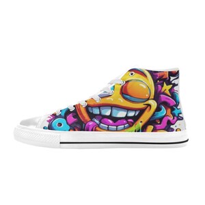 Baskets montantes en toile pour enfants, motif dessin animé rétro fluo, graffiti