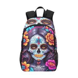 Schulrucksack Schulranzen Backpack Rucksack Día De Muertos Rucksack Tag der Toten Bag Buntstift Mexiko Chicano Sugar Skull Bag Catrina Art