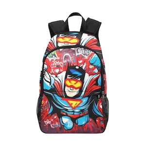 Sac à dos d'école, cartable, sac à dos de super-héros, avec poches en filet, sac à main, sac à dos, héros graffiti
