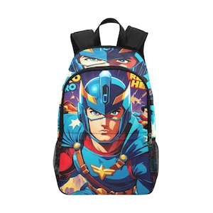 Sac à dos d'école, cartable, sac à dos de super-héros, sac à dos de bandes dessinées, graffiti, dessin animé, rétro, capitaine