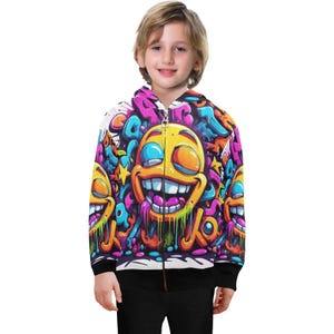 Hoodie met rits jongens kinder hoodie cartoon emoji graffiti