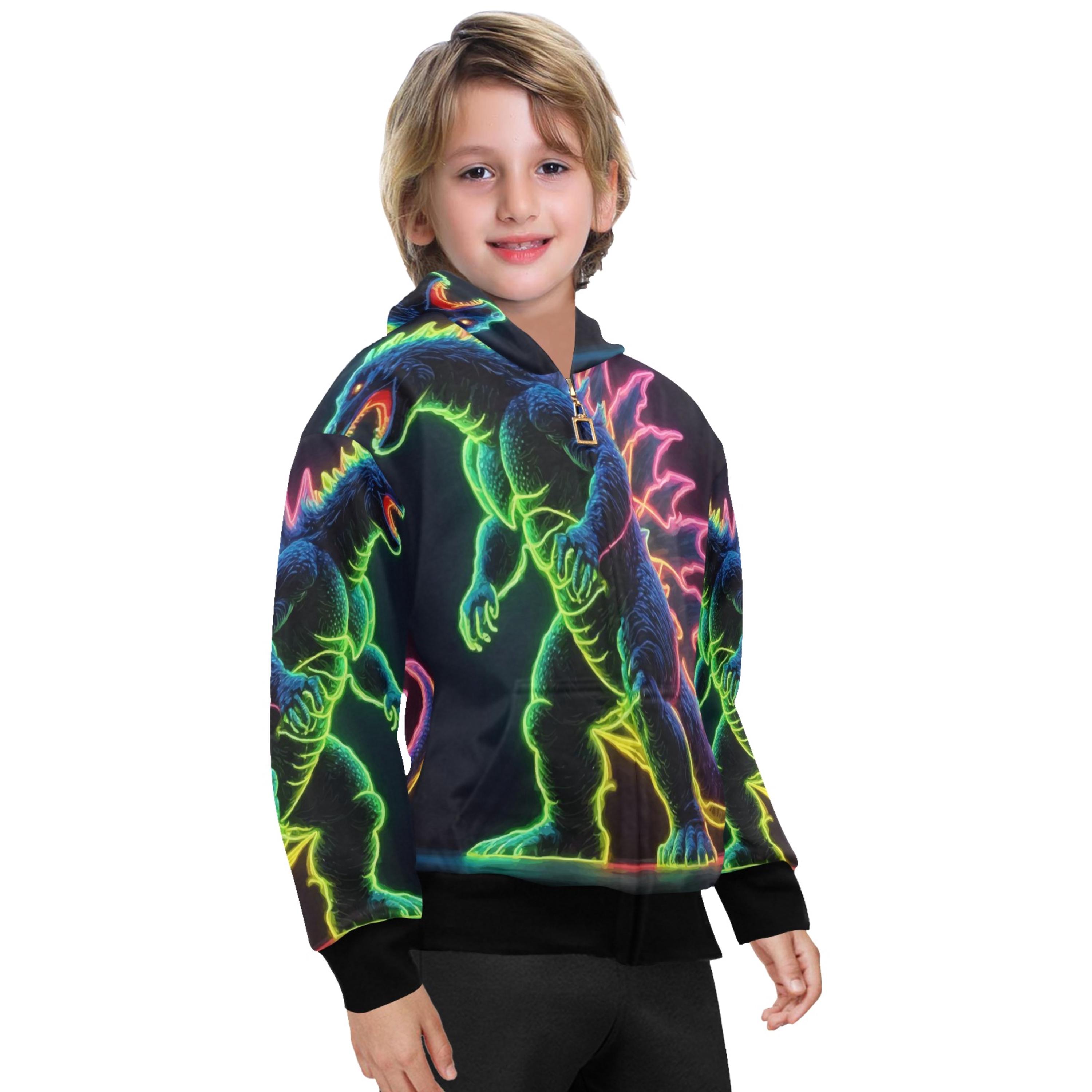 Hoodie With Zipper Boys Kids Godzilla Gojira Retro Cartoon