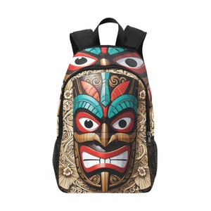 Sac à dos d'école, cartable, sac à dos Tiki Mask avec poches en filet, sac à main, style néo-zélandais