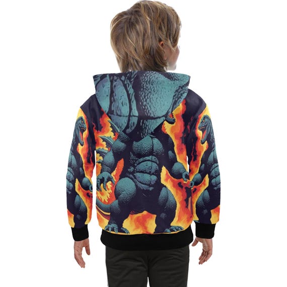 Hoodie With Zipper Boys Kids Godzilla Kaiju Gojira Retro Art