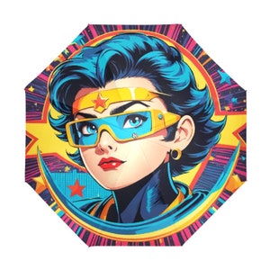 Umbrella Anti UV Foldable Superhero Comics Retro Hero Cartoon Girl