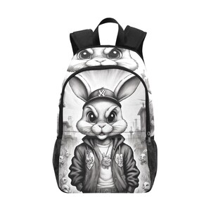 Backpack School Backpack With Mesh Pockets Handbag Bag Gangsta Bunny Pencil Art Cartoon