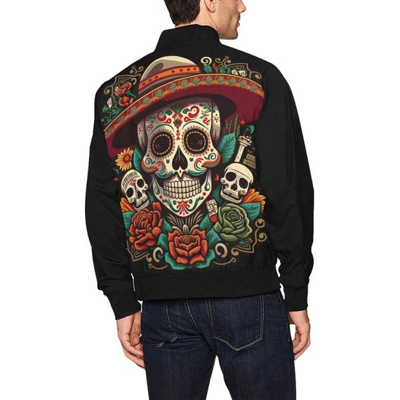 Bomber Jacket With Pockets Men Día De Los Muertos Jacket Day