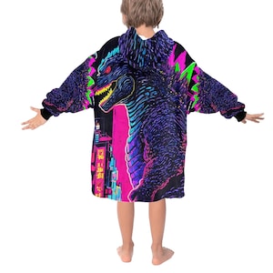 Kids Blanket Hoodie Godzilla Gojira Kaiju Blankets Art Comics Retro Neon Cartoon Monster