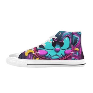 Baskets montantes en toile pour enfants, motif dessin animé, graffiti, bandes dessinées, néon, rétro