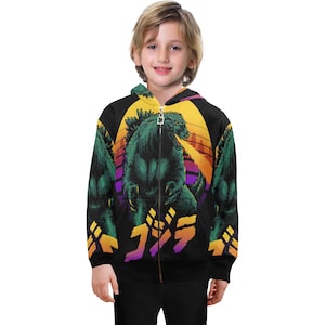 Hoodie with Zipper Boys Kids Gojira Retro Neon Cartoon Kaiju Hoodies Godzilla Art