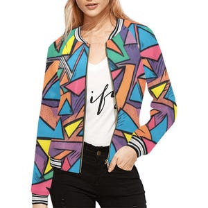 Women&#39;s Bomber Jacket 80s pattern Art