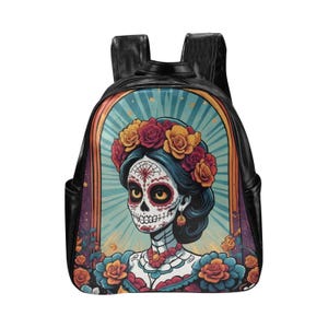 Backpack Backpack PU leather Retro Cartoon Día De Los Muertos Mexico Vintage