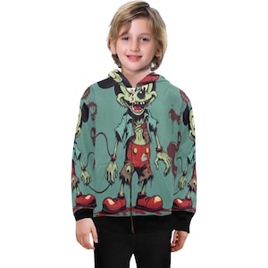 Hoodie with Zipper Boys Kids Horror Halloween Zombie Cartoon Comics Art