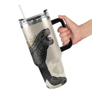 Stainless Steel Tumbler 40 oz Godzilla Gojira Tumbler Kaiju Cartoon Comics Retro MonsterBecher Vintage with Handle Godzillas Tumbler