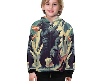 Hoodie met rits Jongens Kinderen Godzilla Kaiju Gojira Retro