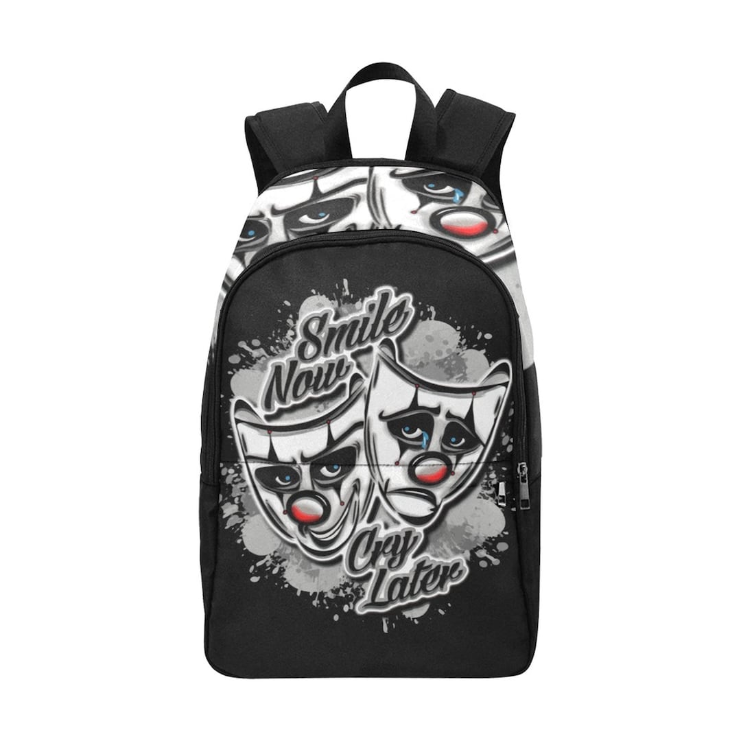 Smile Now Cry Later Backpack, Chicano Art Clown Masks School Bag, Urban ...